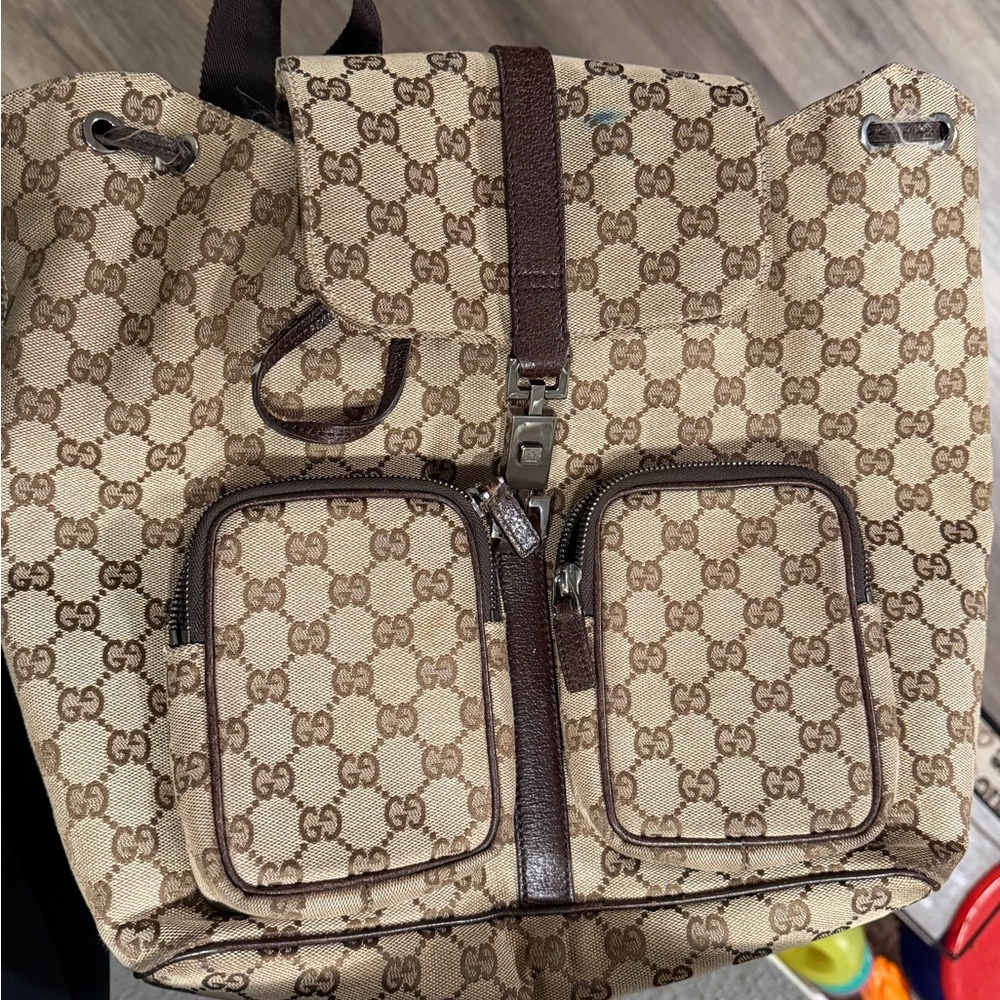 Gucci Tan and Dark Brown Monogram Backpack